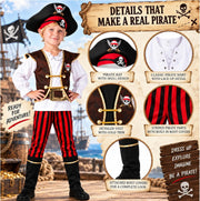 Doodle Kiddo Pirate Costume for Kids 3-12 Years Halloween Pirate Outfit with Hat, Vest, Pants & Eye Patch Fancy Dress & Pretend Play Costume for Kids & Toddlers
