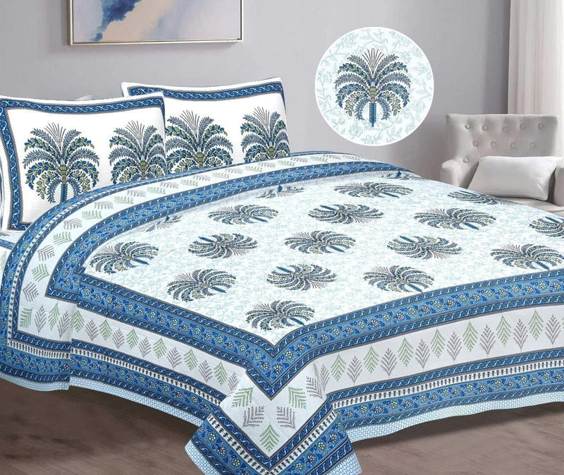 SUFAYA FAB Printed Indian Sanganer Cotton Premium Big Size Bedsheets for Modern Look(108x108) inches,Pillow (17x27) inches
