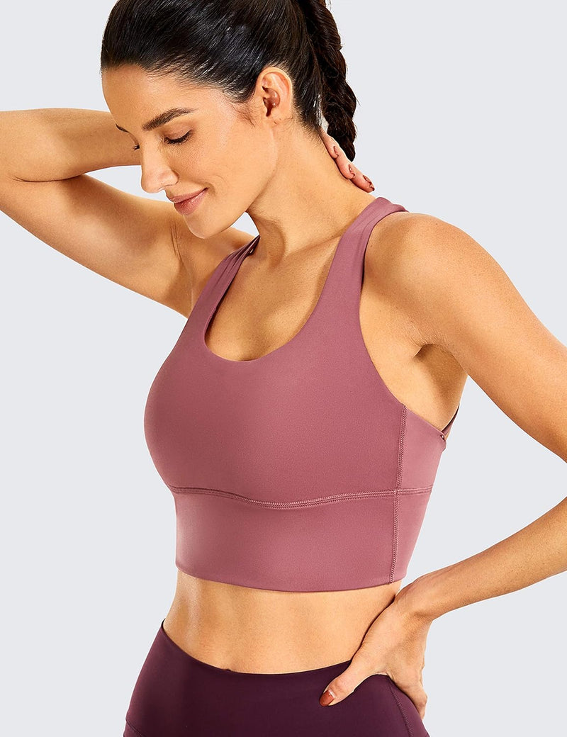 CRZ YOGA Women's Longline Strappy Sports Bras for Women Wirefree Padded Yoga Bras Tops