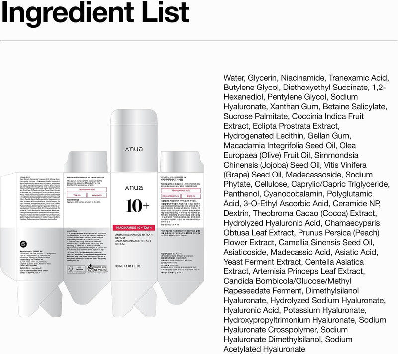 10% Niacinamide+ 4% TXA Serum, Ceramide, Hyaluronic Acid, Tranexamic Acid, Vitamin B12 Natural color, Korean Glass Skin, Fragrance-Free, Dark Spot Serum, Korean Skincare, 30ml /1.01 fl.oz.