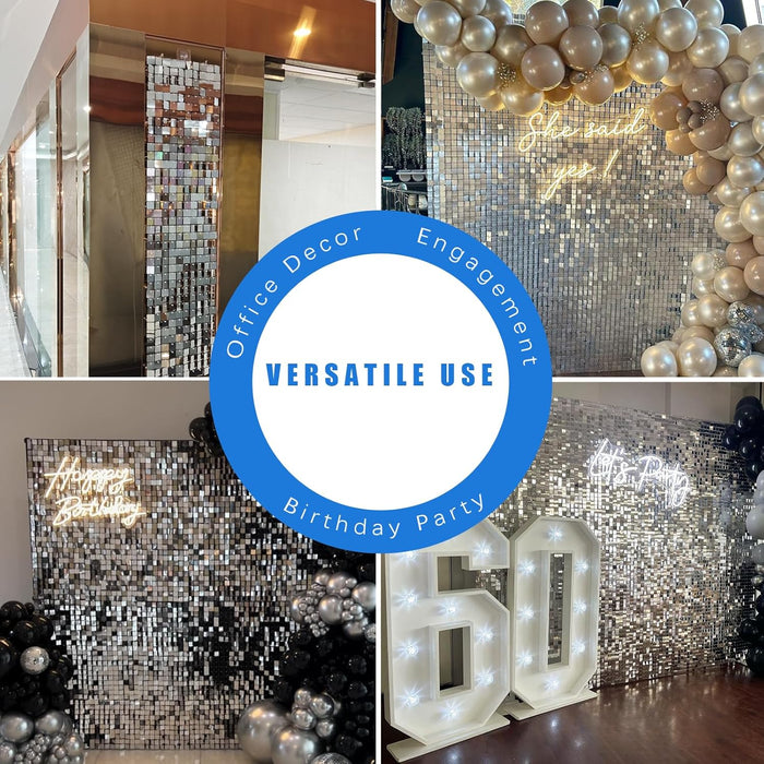 Ozikutech 12 Pcs Silver Shimmer Backdrop for Party Decoration, 3FTx4FT Silver Sequin Wall Backdrop Panels for Birthday Graduation Anniversary