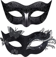 2 Stck Venezianische Maske Paar Maskerade Mask Venezianischen Maske Kostm Masken fr Damen Herren Halloween Karneval Party - Black Butterfly