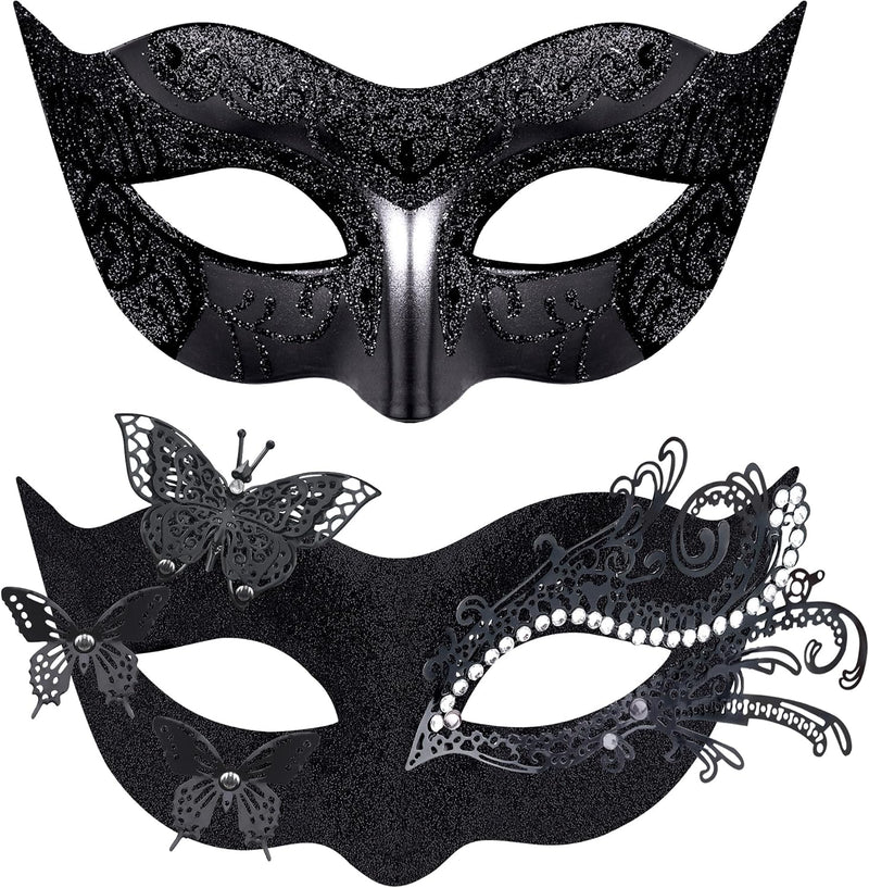 2 Stck Venezianische Maske Paar Maskerade Mask Venezianischen Maske Kostm Masken fr Damen Herren Halloween Karneval Party - Black Butterfly