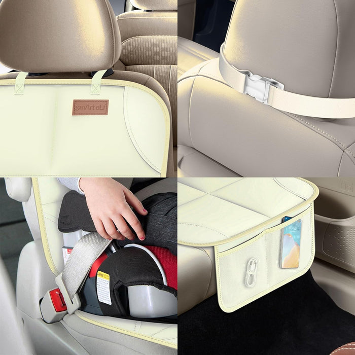 Smart elf Car Seat Protector, 2Pack Seat Protector Protects Child Seats with Thickest Padding and Non-Slip Backing Mesh Pockets for Baby and Pet, Black