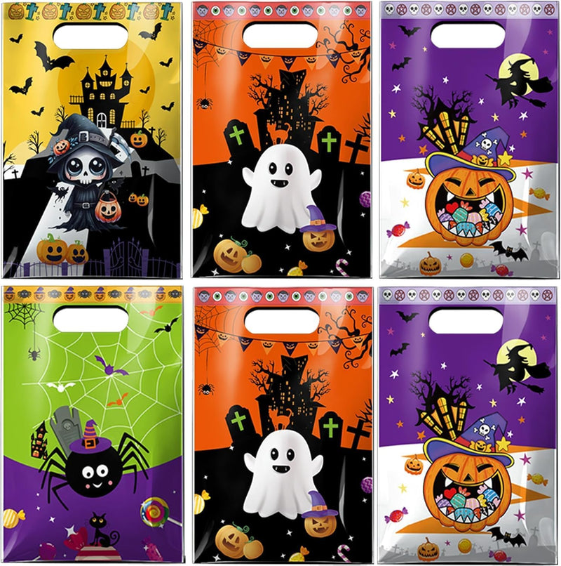 50 Pcs Halloween Treat Bags with Handles Halloween Goodie Bags for Kids,Trick or Treat Candy Gift Bags,Plastic Tote Goody Bags for Party Favors Supplies - Halloween 16.5*26.5-50PCS