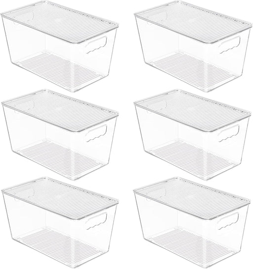 6 Pack Clear Stackable Storage Bins with Lids, Plastic Container Boxes with Handle for Pantry Organizer, Perfect for Bathroom, Cabinet, Kitchen, Fridge, Closet Organization, Large - 6pack-M