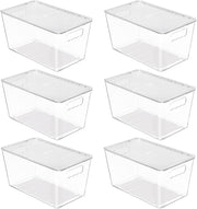 6 Pack Clear Stackable Storage Bins with Lids, Organizer Boxes with Handle for Kitchen Organization, Perfect for Pantry, Fridge, Cabinet, Closet, Bathroom, Medium - 6pack-M