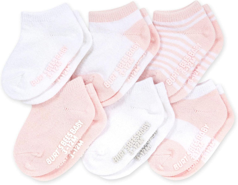 Burt's Bees Baby Unisex Baby, 6-pack Ankle Socks With Non-slip Grips, Made With Organic Cotton