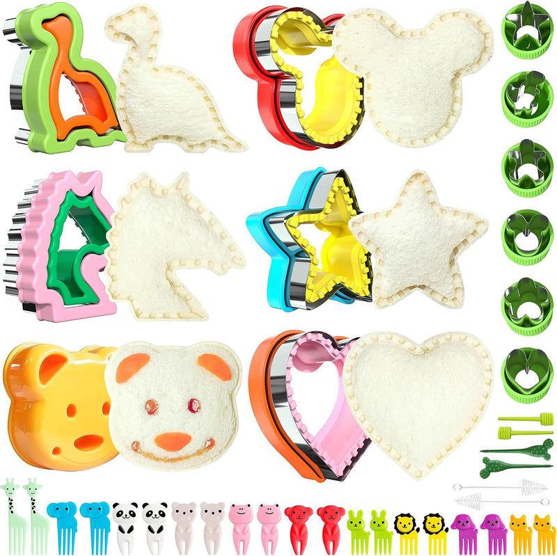Sandwich Cutter and Sealer Set for Kids, Kids Lunch Accessories -Vegetable Fruit Cutter Set, Micky Mouse, Dinosaur, Star, Gingerbread Man Shapes, Boys & Girls Bento Lunch Box