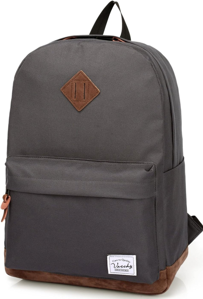 VASCHY Men's Backpack, Women's Waterproof School Bag, Boy Girl Computer 15.6 Inch Vintage for School, College, Work, Travel, Leisure