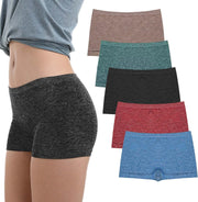 Women's Boyshort Underwear Full Coverage Seamless Panties Soft Stretch Boxer Briefs 5 Packs - Black, Blue, Light Brown