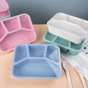 4 Pcs Wheat Straw PP 4-Compartment Bento Lunch Box, Reusable Snack Box for Adults and Kids, Meal Prep Containers for School, Work, Travel, Freezer and Dishwasher Safe