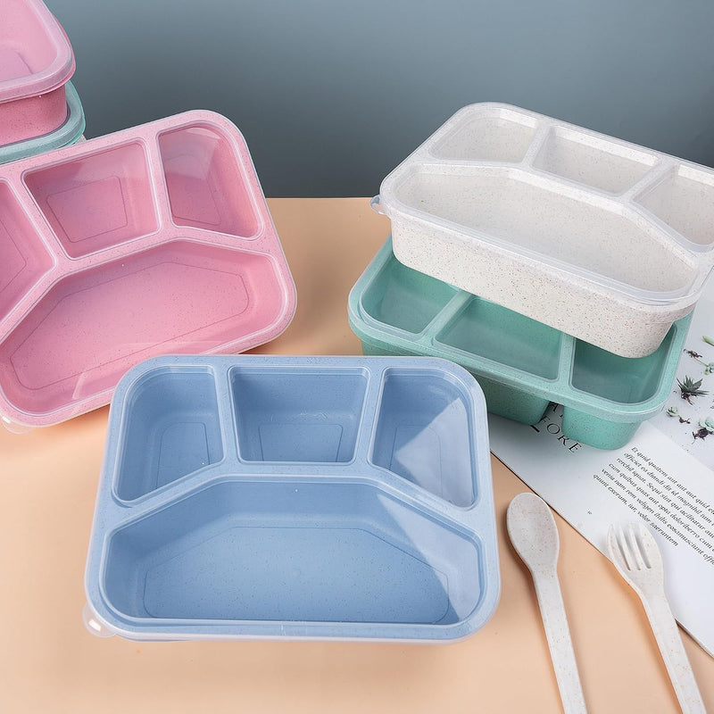 4 Pcs Wheat Straw PP 4-Compartment Bento Lunch Box, Reusable Snack Box for Adults and Kids, Meal Prep Containers for School, Work, Travel, Freezer and Dishwasher Safe