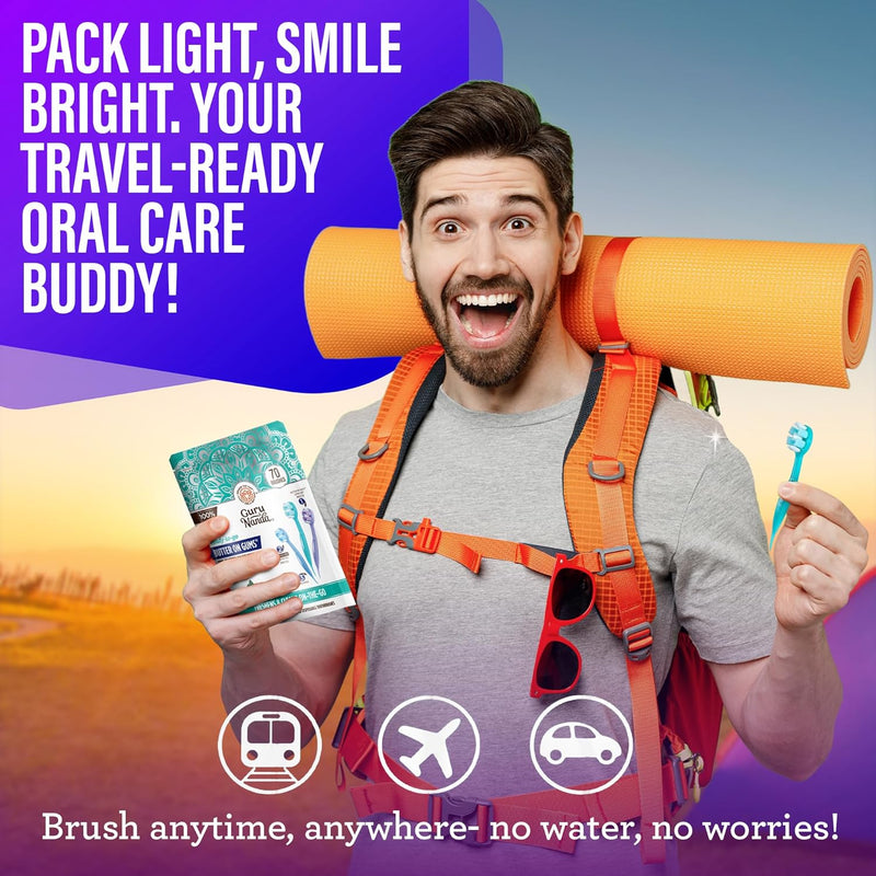 GuruNanda Ready-to-Go Disposable Mini Travel Toothbrushes - Butter on Gums Softex Bristles, Pre-Pasted Toothbrush & Toothpick - Fluoride-Free, No Rinsing Needed, 70 Ct - 70 count (Pack of 1)