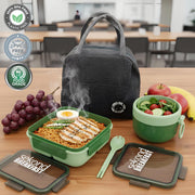 Lunch Box with Insulated Bag for Kids & Adults with Reusable Spoons, Leak-Proof Large 4 Compartment Bento Lunch Box, Ideal for Versatile & Balanced on-the-Go Eating, Heavy Duty, BPA Free