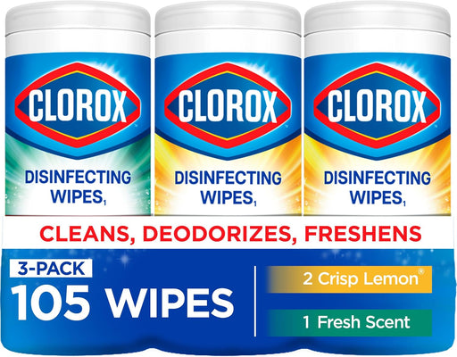 Disinfecting Wipes, Fresh Scent & Crisp Lemon Triple Pack x 35, Cleans 3x Better, Kills 99.9% of Viruses and Bacteria - 35 Wipes