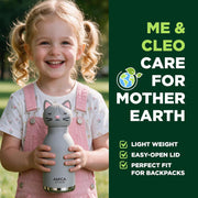 Kids Water Bottle 460ml Insulated Stainless Steel - AMICA STUDIO (Cleo Cat)