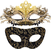 2 Stck Venezianische Maske Paar Maskerade Mask Venezianischen Maske Kostm Masken fr Damen Herren Halloween Karneval Party - Black & Gold Inlaid Alloy