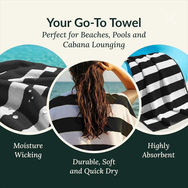 Cloud Scape Linen 2 Pcs Cabana Stripe Beach Towel Set, Oversized Soft Cotton Towel, Quick Dry and Highly Absorbent, Perfect for Beach, Picnic and Fitness, 76x152 cm, Blue
