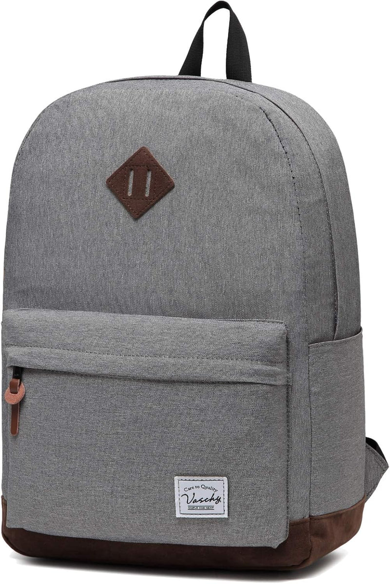 VASCHY Men's Backpack, Women's Waterproof School Bag, Boy Girl Computer 15.6 Inch Vintage for School, College, Work, Travel, Leisure