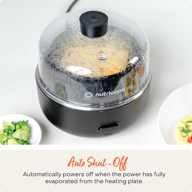 NutriCook Rapid Egg Cooker: 7 Egg Capacity Electric Egg Cooker for Boiled Eggs, Poached Eggs, Scrambled Eggs, or Omelettes with Auto Shut Off Feature - Silver
