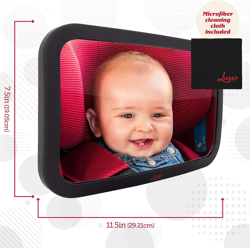 Lusso Gear Baby Mirror for Car Largest and Most Stable Backseat Mirror of Infant in Rear Facing Car Seat - Safe, Secure and Shatterproof, Black, BBM-Black, 11.5 Inch (Pack of 1)