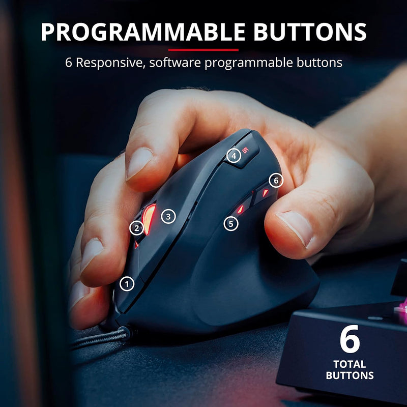 Trust Gaming GXT 144 Rexx Vertical Ergonomic Gaming Mouse, 250-10,000 DPI, 6 Buttons, Black - Rexx Vertical Mouse