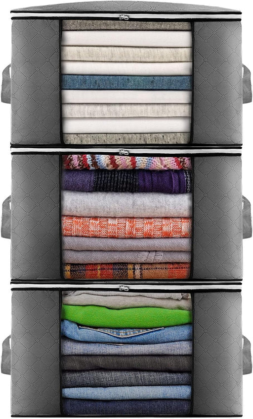 SKY-TOUCH 3 Pieces Large Capacity Sized Bags, Clothes Storage Bag Organizers, Foldable, Durable and Space Saver with See-Through Window and Carry Handles - 3 pack storage bag set