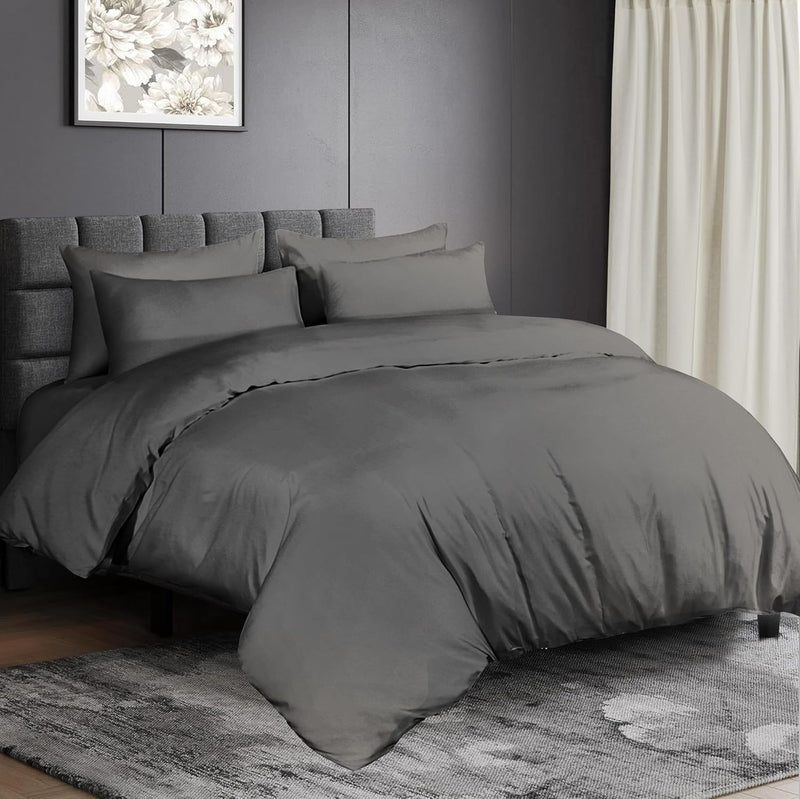 Premium 100% Egyptian Cotton Duvet Cover King 260x240cm with 2 Pillowcases, 300TC Percale Weave, Soft & Comfy Luxurious Hotel Quality Comforter Cover, All Season Bedding Set (White, King) - Gray King