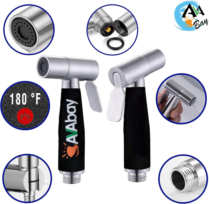 AVAbay 70-Inch Bidet Hose - Long Shower Head Stainless Steel Hose Bathroom Toilet Handheld Showerhead Sprayer Extension Replacement Part with Brass Coupler, Polished Chrome