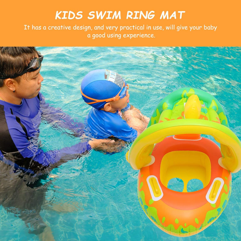 Baby Swimming Float Ring Dinosaur Shaped Inflatable Baby Pool Float Ring with Sun Canopy Waist Swim Water Toys Accessories for Toddler Age of 3-36 Months