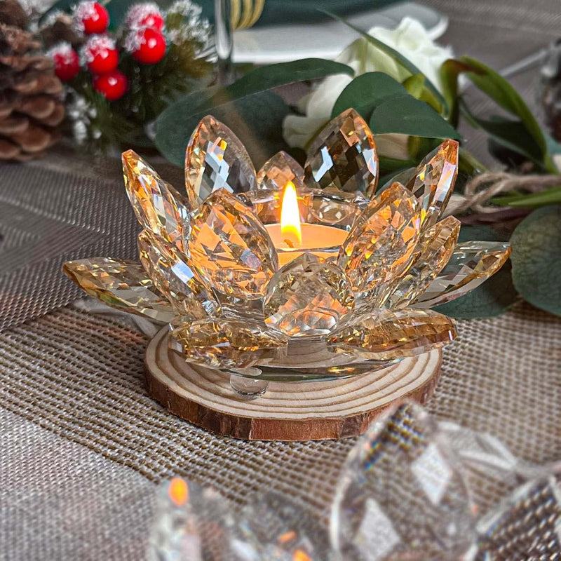 Kolnlala Crystal Lotus Flower Tealight Candle Holders/Glass Tea Light Candlestick Decor Decoration for Christmas Home Wedding Party… (Clean 1pc)