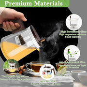 800ML Glass Teapot with Infuser Removable, Enchanti Tea Pot with Wooden Handle, 3 in 1 Water Separation Tea Infuser Pot, Press Control Magic Teapot for Blooming Tea and Loose T/ea