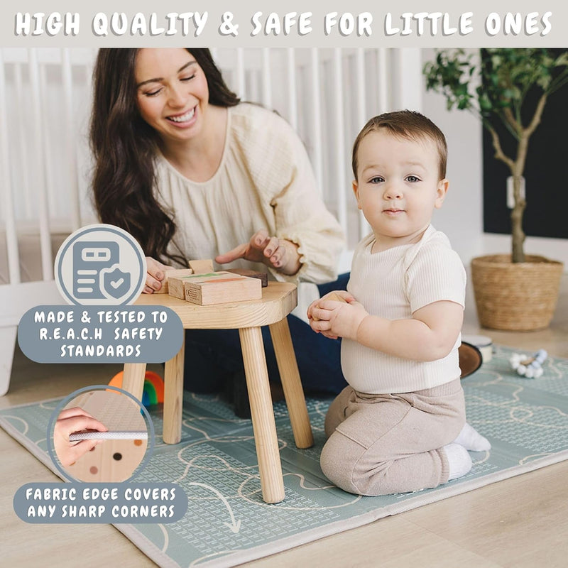 Bubba Bear Baby Mat Children's Mat Baby Play Mat 180 x 200 x 1 cm, Reversible and Non-Toxic Thick Foldable Waterproof Foam Children's Rug, Crawling Mat Play Rug (90 x 120 cm, Beige)