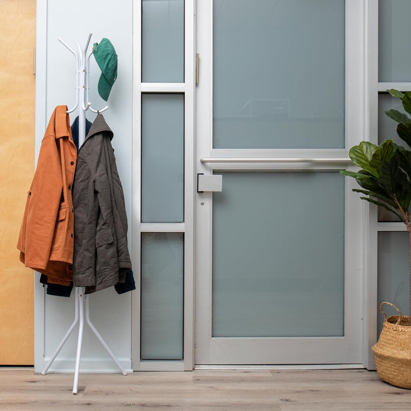 Mind Reader COATRACK11 Standing Metal Coat Rack Hat Hanger 11 Hook for Jacket, Purse, Scarf Rack, Umbrella Tree Stand, Black