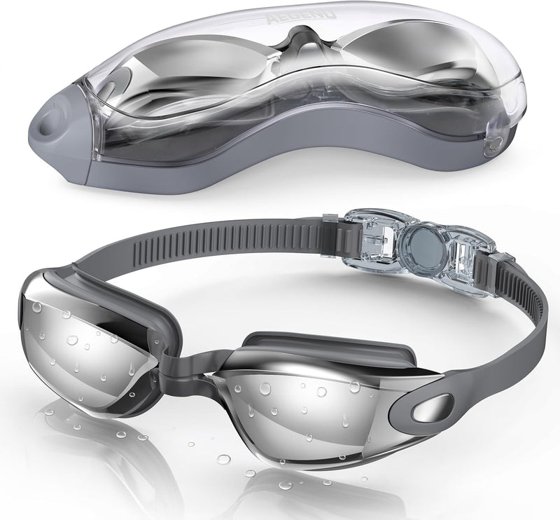 Aegend Swim Goggles, Swimming Goggles No Leaking Adult Men Women Youth - Gray Silver