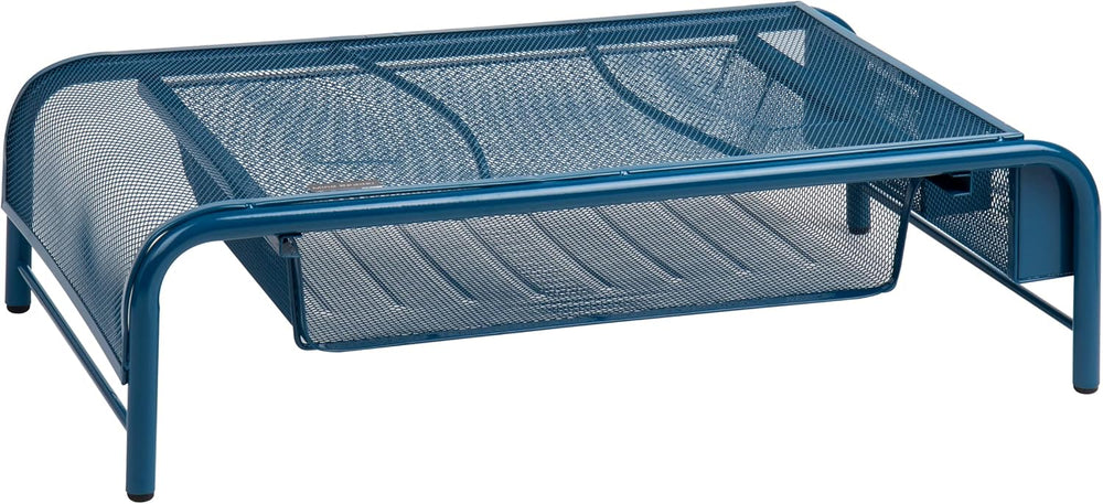 Mind Reader 2Meshmon-Blk Metal Mesh Stand And Desk Organizer With Drawer, Monitor Riser, Black-2 Pack