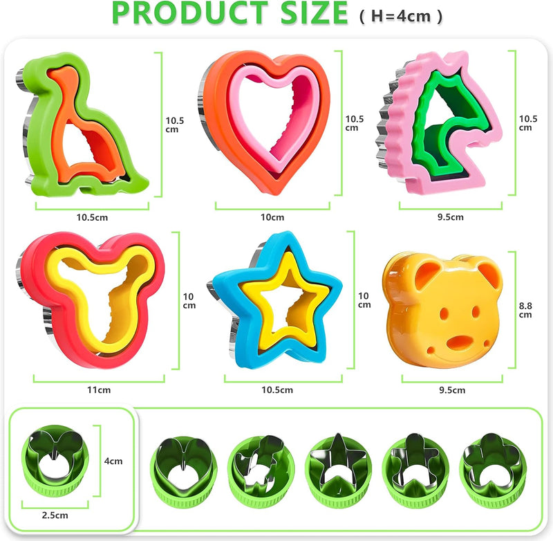 Sandwich Cutter and Sealer Set for Kids, Kids Lunch Accessories -Vegetable Fruit Cutter Set, Micky Mouse, Dinosaur, Star, Gingerbread Man Shapes, Boys & Girls Bento Lunch Box