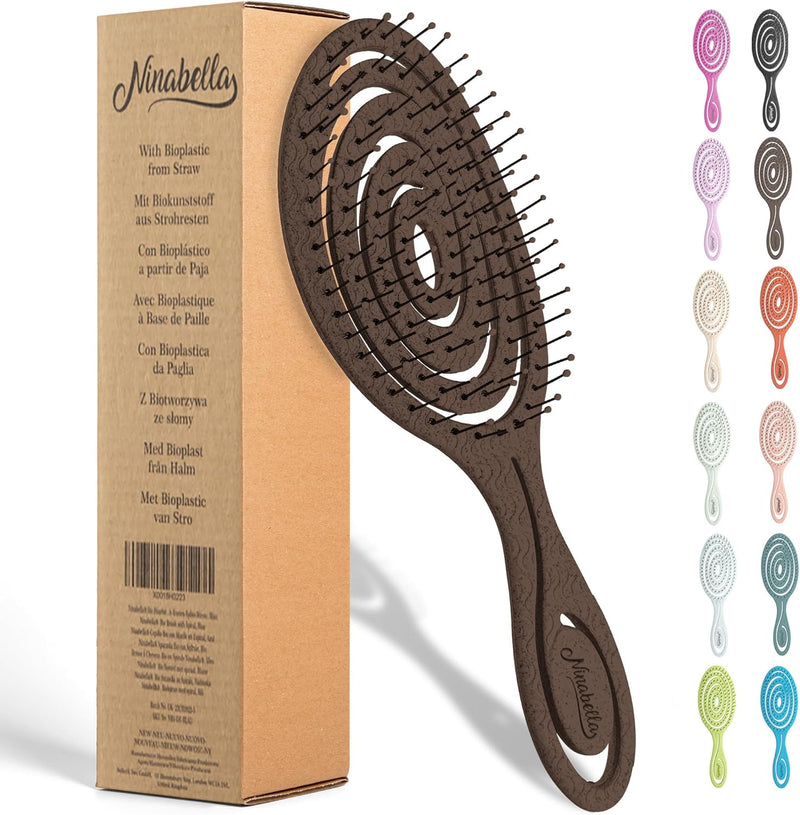 Ninabella Organic Detangling Hair Brush for Women, Men & Children - Does not Pull on Hair - Hair Straightening Brushes for Straight, Curly & Wet Hair - Unique Spiral Hairbrush, Rose Gold