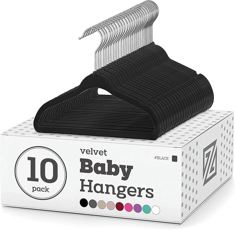 ZOBER Hangers For Baby Clothes - Chrome Swivel Hook - Non Slip Toddler Hangers for Baby and Children Clothes Space saving - Hanger for Everyday Use Set Of 10 - Pink