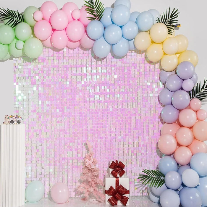 AM ANNA Sequin Wall Panels, 30PCS Shimmer Backdrop Stand, Rainbow Silver Square Decoration for Photo Backdrops, Party, Anniversary, Engagement