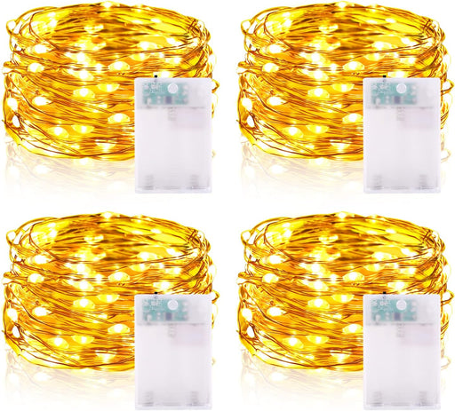 Fairy Lights Battery with Timer, 5m 50 LED Micro Wire Fairy String Lights with Timer Indoor Outdoor Lighting, Bedroom, Wedding Decor, Birthday Party Decoration (4 Packs, Warm White) - Warm White 4 Packs