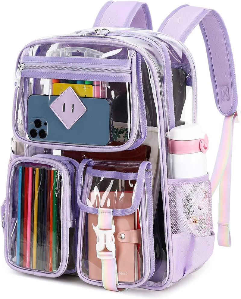 Clear Backpack Stadium Approved, Heavy Duty PVC Transparent Book Bag for Girls See Through Backpack for School
