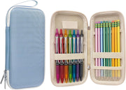 Pen Pencil Case, Slim Portable Pen Box with Compartments, EVA Hard Shell Pencil Case Pouch, Lightweight Travel Stationery Storage for School Office Supplies -Black - Blue