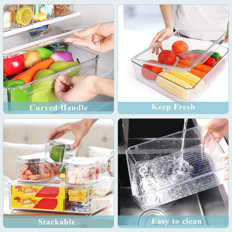 Yoawllty 10 Pack Fridge Organizers and Storage, Stackable Refrigerator Pantry Organizer Bins with Lids, Clear Plastic Food Storage Bins for Kitchen, Fridge Organizer