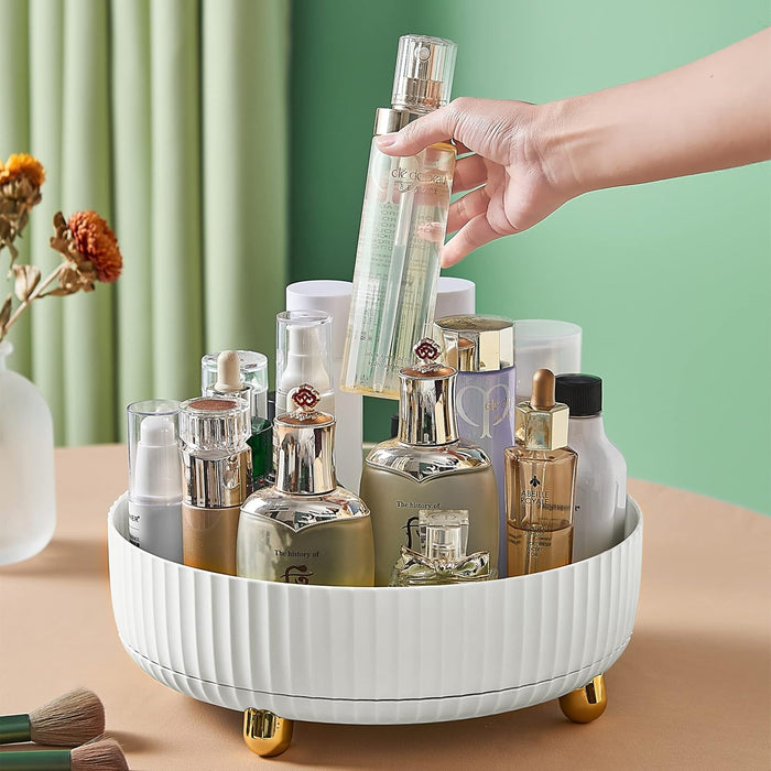 Rotating Makeup Organizer, Vecolla Cosmetic Perfume Organizer Lazy Susan, Round Turnable Storage for Vanity Make Up Kitchen Bathroom(White,28cm)