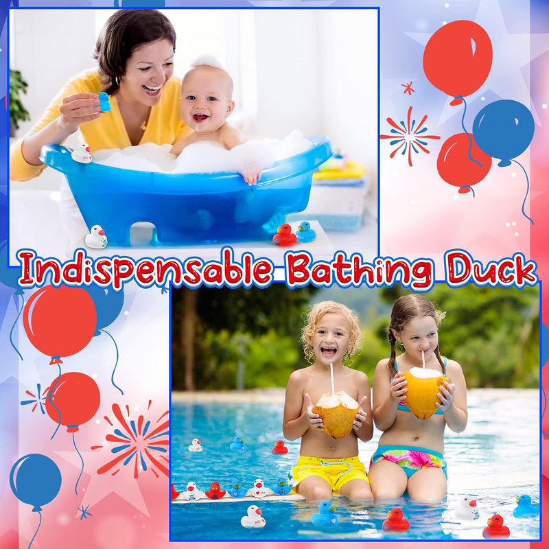 Deekin 50 Pcs Patriotic Rubber Duck Bulk 1.57 Inch Independence Day Small Shower Star Float Rubber Ducks for Memorial Day Baby Shower Summer Party