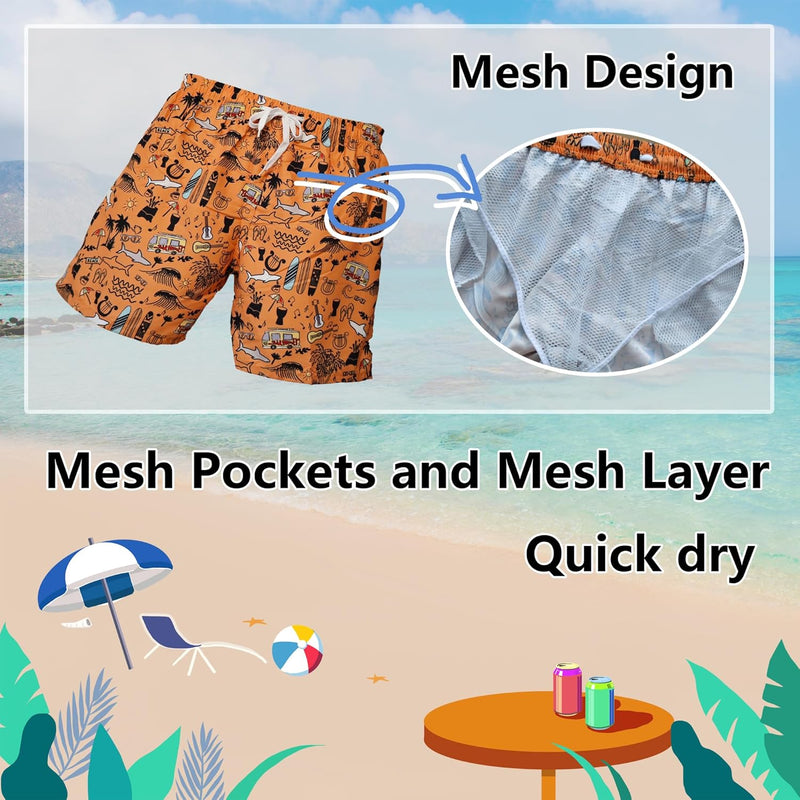 Sun Ora Men's Swim Trunks Quick Dry Swimming Shorts,Mesh Layer Swim Suit Beach Surfing Shorts with Mesh Pockets
