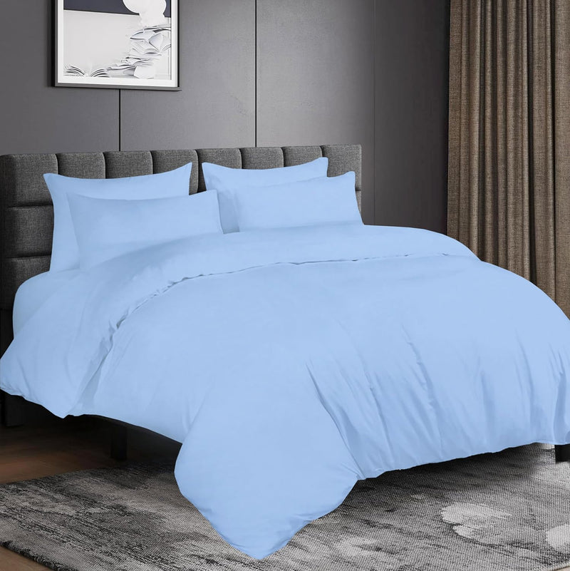 Premium 100% Egyptian Cotton Duvet Cover King 260x240cm with 2 Pillowcases, 300TC Percale Weave, Soft & Comfy Luxurious Hotel Quality Comforter Cover, All Season Bedding Set (White, King) - Blue King