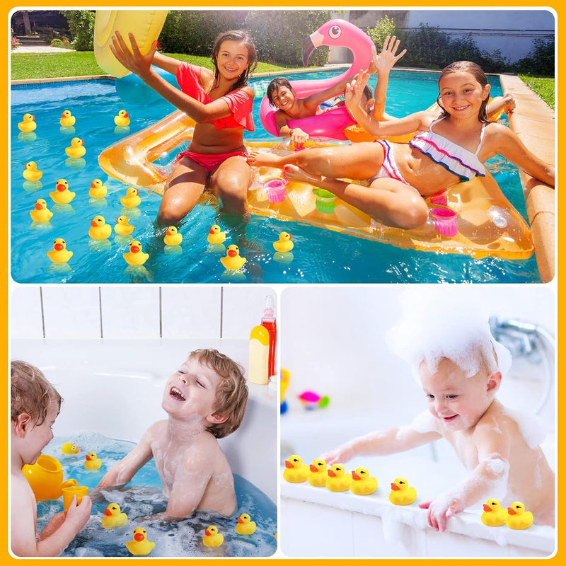 Teling 200 Pcs Mini Rubber Ducks in Bulk Yellow Tiny Baby Shower Ducks Float Squeak Bathtub Duckies Preschool Bath Toy for Birthday Party Gift(Macaron Color)